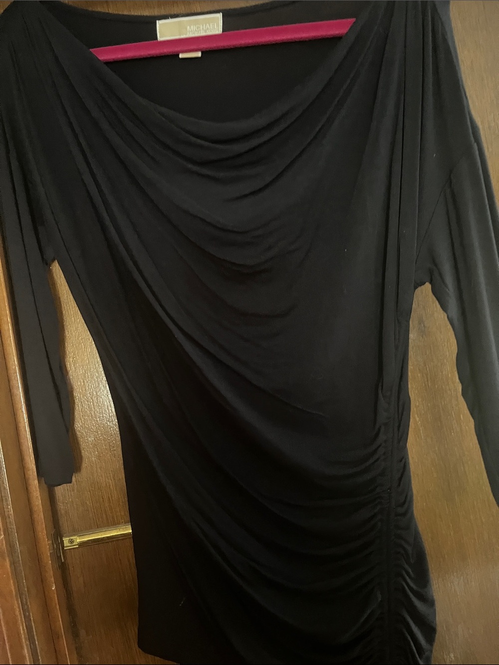Michael Kors Black Draped Ruched Long Sleeve Tunic